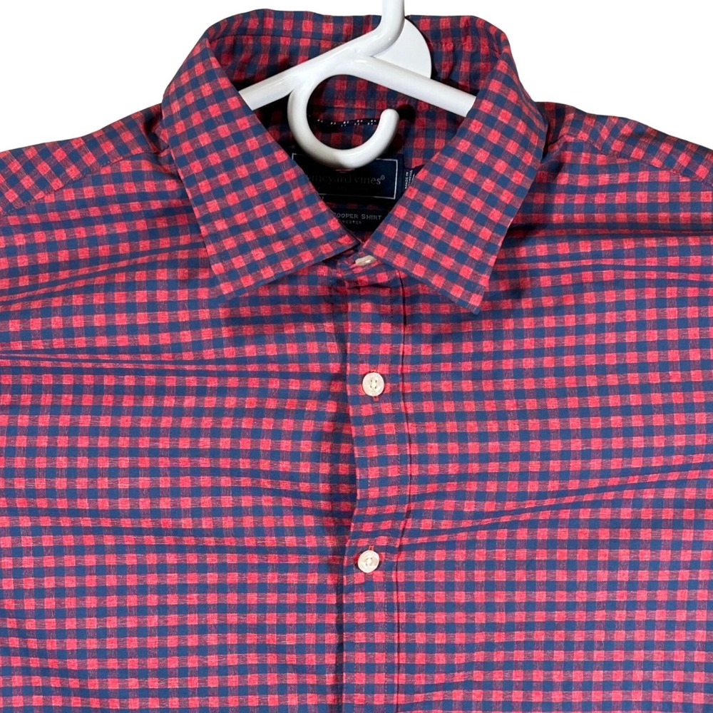 Vineyard Vines Performance Slim Fit Cooper Shirt Red Blue Gingham Mens Large